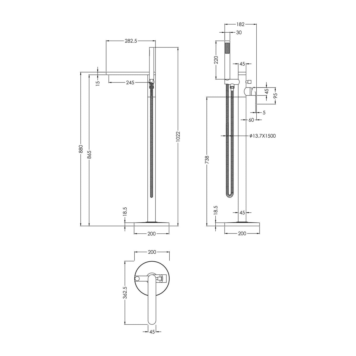 Nuie Binsey Freestanding Bath Shower Mixer, photo 7