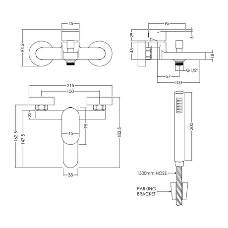 Nuie Binsey Wall Mounted Bath Shower Mixer With Kit – Chrome, photo 3