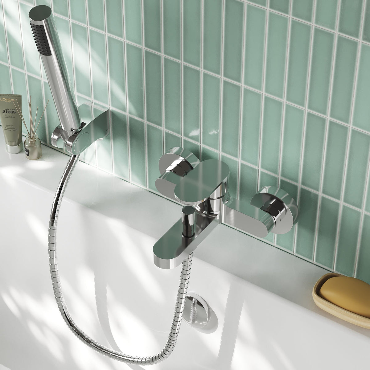 Nuie Binsey Wall Mounted Bath Shower Mixer With Kit – Chrome, photo 4