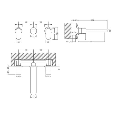 Nuie Binsey 3 Tap Hole Wall Mounted Basin Mixer – Chrome, photo 3