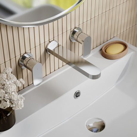Nuie Binsey 3 Tap Hole Wall Mounted Basin Mixer – Chrome, photo 4