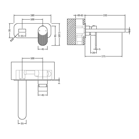 Nuie Cyprus 2 Tap Hole Wall Mounted Basin Mixer With Plate – Chrome or Brushed Pewter, photo 4