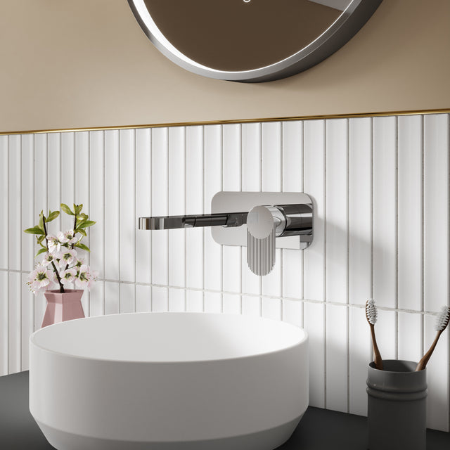 Nuie Cyprus 2 Tap Hole Wall Mounted Basin Mixer With Plate – Chrome or Brushed Pewter
