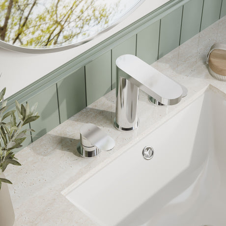 Nuie Binsey 3 Tap Hole Deck Mounted Basin Mixer With Pop Up Waste – Chrome, photo 4