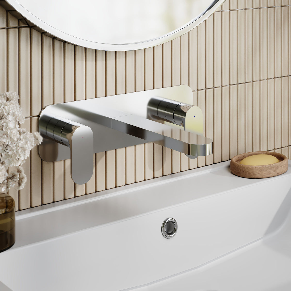 Nuie Binsey 3 Tap Hole Wall Mounted Basin Mixer With Plate – Chrome