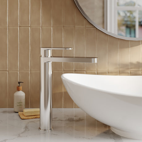 Nuie Cyprus High Rise Mono Basin Mixer – Brushed Bronze, Chrome, Matt Black or Brushed Pewter