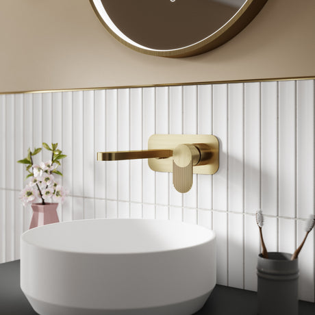 Nuie Cyprus 2 Tap Hole Wall Mounted Basin Mixer – Brushed Brass