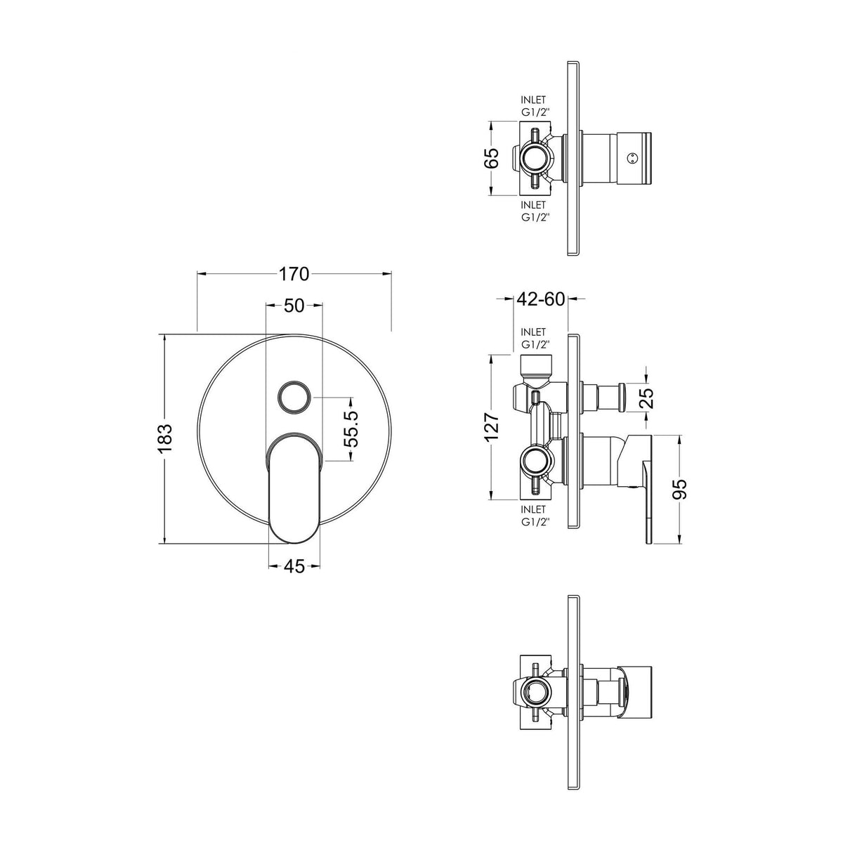 Nuie Binsey Manual Shower Valve With Diverter – Chrome, photo 2