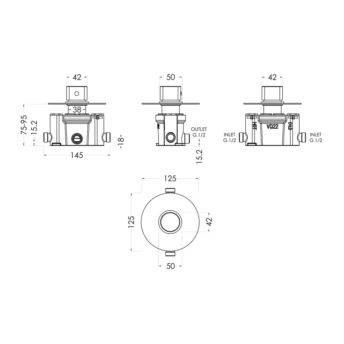 Nuie Binsey Thermostatic Temperature Control Valve – Chrome, photo 2