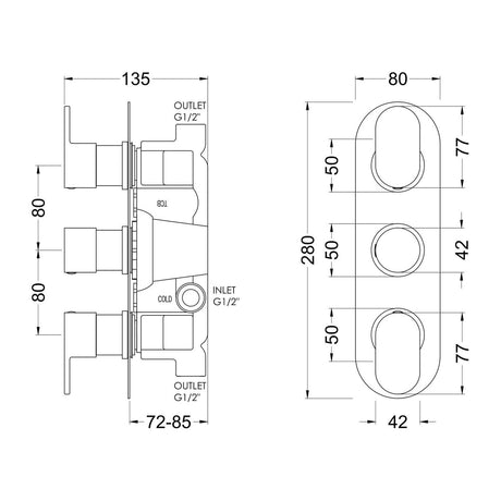 Nuie Binsey Triple Thermostatic Shower Valve – Chrome, photo 2