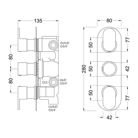 Nuie Binsey Triple Thermostatic Shower Valve With Diverter – Chrome, photo 2