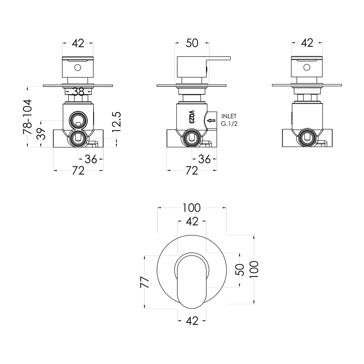 Nuie Binsey Triple Concealed Shower Valve With Diverter – Chrome, photo 2