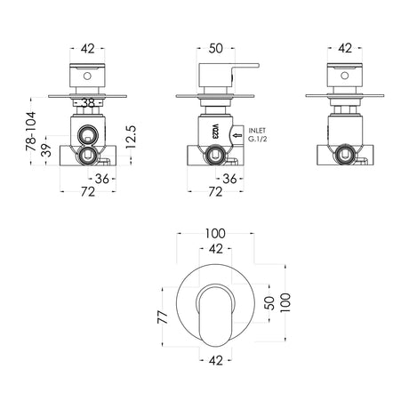 Nuie Binsey Triple Concealed Shower Valve With Diverter – Chrome, photo 2