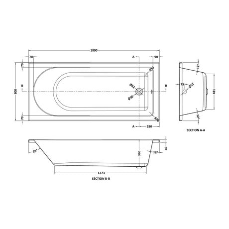Nuie Barmby Eternalite Round Single Ended Bath With Legs – 1700 x 700mm, 1700 x 750mm & 1800 x 800mm, photo 5