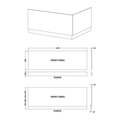 Nuie MDF Gloss Straight Front Bath Panel With Plinth – 1500mm, 1600mm & 1700mm, photo 3