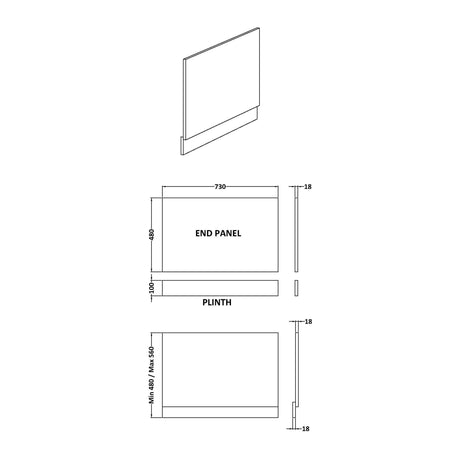 Nuie MDF Matt End Bath Panel – 700mm, 750mm & 800mm, photo 3