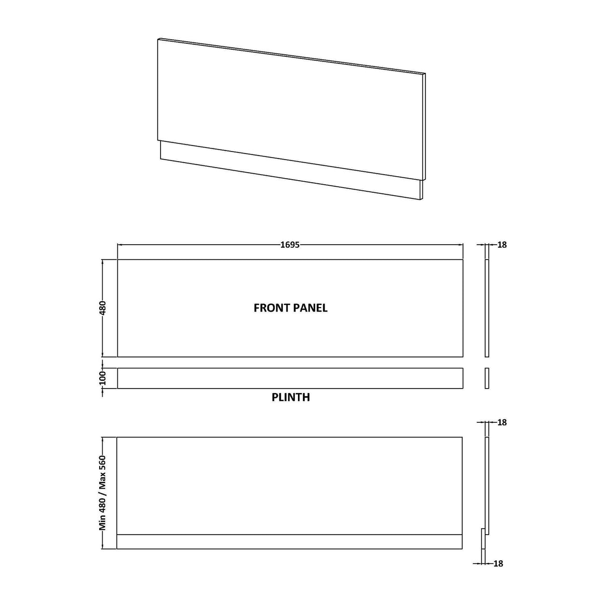 Nuie MDF Matt Front Bath Panel With Plinth – 1700mm & 1800mm, photo 2