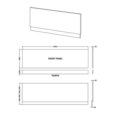 Nuie MDF Matt Front Bath Panel With Plinth – 1700mm & 1800mm, photo 2