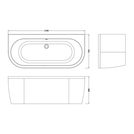 Nuie Shingle 1700 x 750mm Back To Wall Bath With Legs And Panel – White, photo 3