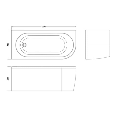 Nuie Crescent Curved Corner Bath With Legs And Panel – 1600mm & 1700mm, photo 4