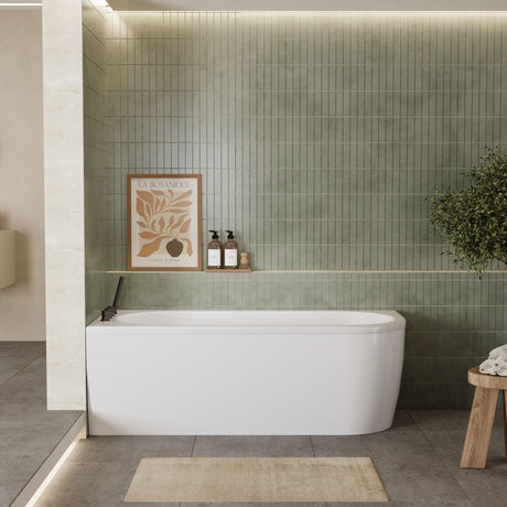 Nuie Crescent 1700mm Curved Corner Bath With Legs And Panel – White