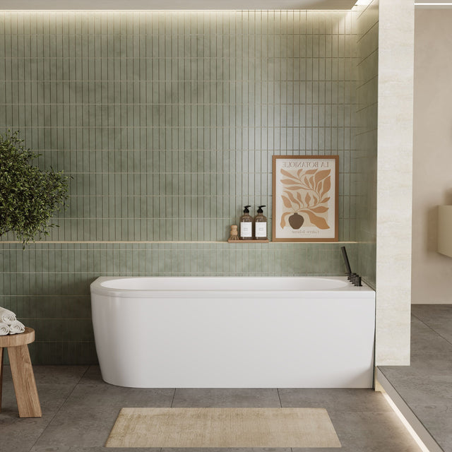 Nuie Crescent Curved Corner Bath With Legs And Panel – 1600mm & 1700mm