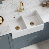 Nuie 795 x 500mm Fireclay Double Bowl Butler Sink With Stepped Weir And Overflow – White, photo 4