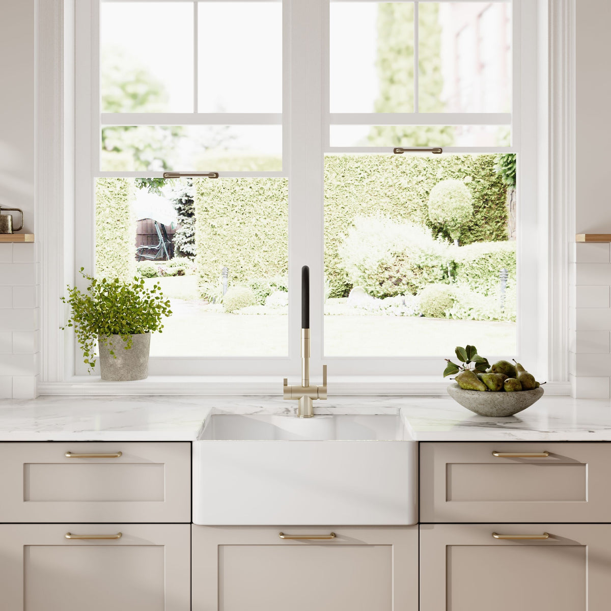 Nuie Fireclay Single Bowl Butler Sink With Offset Waste And Tap Ledge – 595 x 450mm & 795 x 500mm