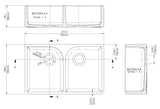 Nuie 795 x 500mm Fireclay Double Bowl Butler Sink With Offset Waste And Full Weir – White, photo 3