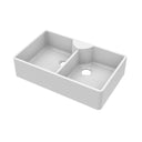 Nuie 895 x 550mm Fireclay Double Bowl Butler Sink With Stepped Weir And Tap Ledge – White, photo 2