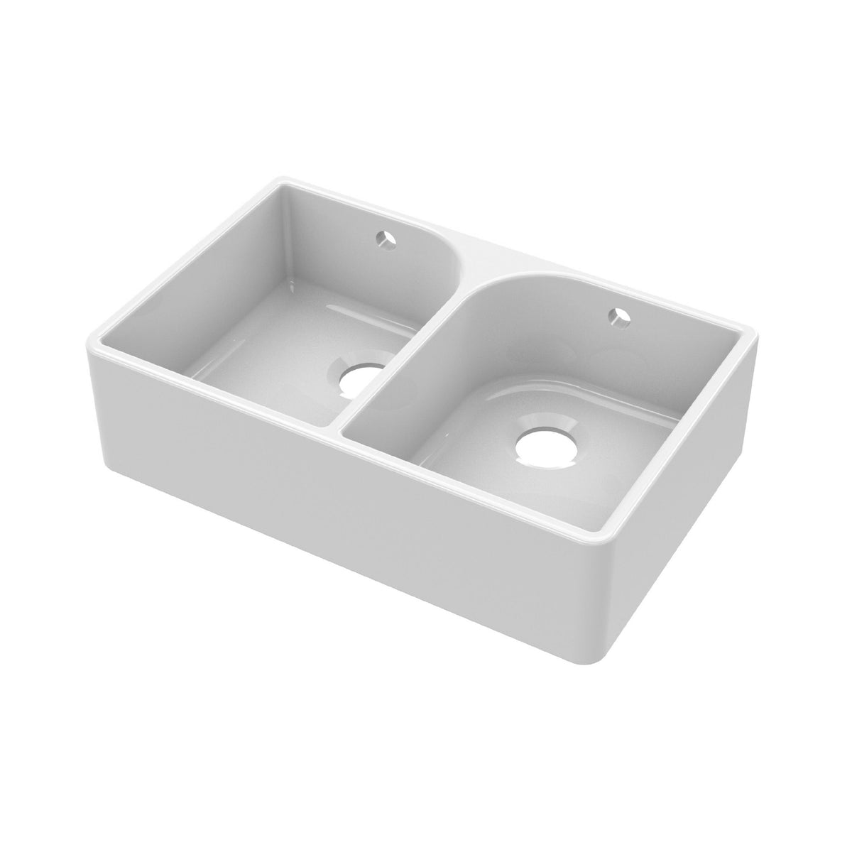 Nuie 795 x 500mm Fireclay Double Bowl Butler Sink With Full Weir And Overflow – White, photo 2