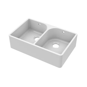 Nuie 795 x 500mm Fireclay Double Bowl Butler Sink With Full Weir And Overflow – White, photo 2