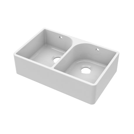 Nuie 795 x 500mm Fireclay Double Bowl Butler Sink With Full Weir And Overflow – White, photo 2