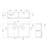 Nuie 795 x 500mm Fireclay Double Bowl Butler Sink With Full Weir And Overflow – White, photo 3