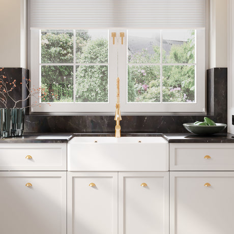 Nuie 795 x 500mm Fireclay Double Bowl Butler Sink With Full Weir And Overflow – White