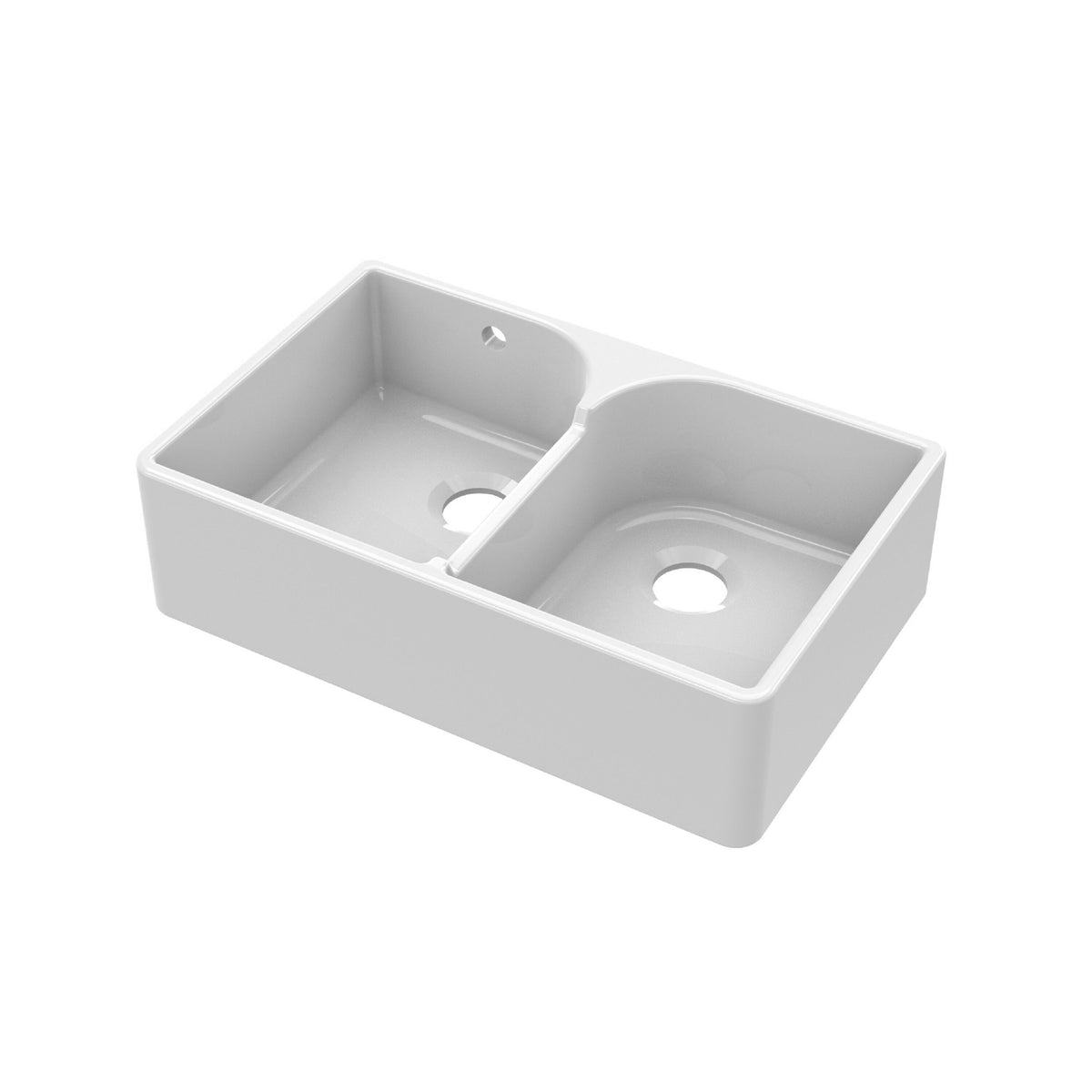 Nuie 795 x 500mm Fireclay Double Bowl Butler Sink With Stepped Weir And Overflow – White, photo 2