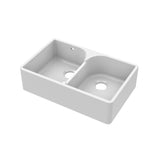 Nuie 795 x 500mm Fireclay Double Bowl Butler Sink With Stepped Weir And Overflow – White, photo 2