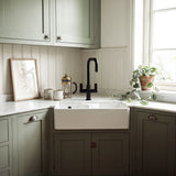 Nuie 895 x 550mm Fireclay Double Bowl Butler Sink With Stepped Weir And Tap Ledge – White, photo 4