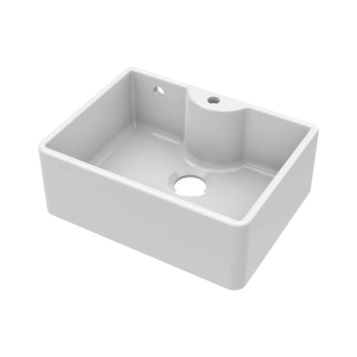 Nuie 595 x 450mm Fireclay 1 Tap Hole Single Bowl Butler Sink With Offset Waste And Overflow – White, photo 2