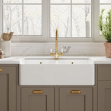 Nuie 795 x 500mm Fireclay 1 Tap Hole Double Bowl Butler Sink With Full Weir And Overflow – White