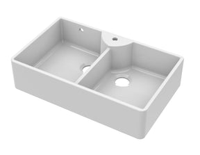 Nuie 895 x 550mm Fireclay 1 Tap Hole Double Bowl Butler Sink With Stepped Weir And Overflow – White, photo 2