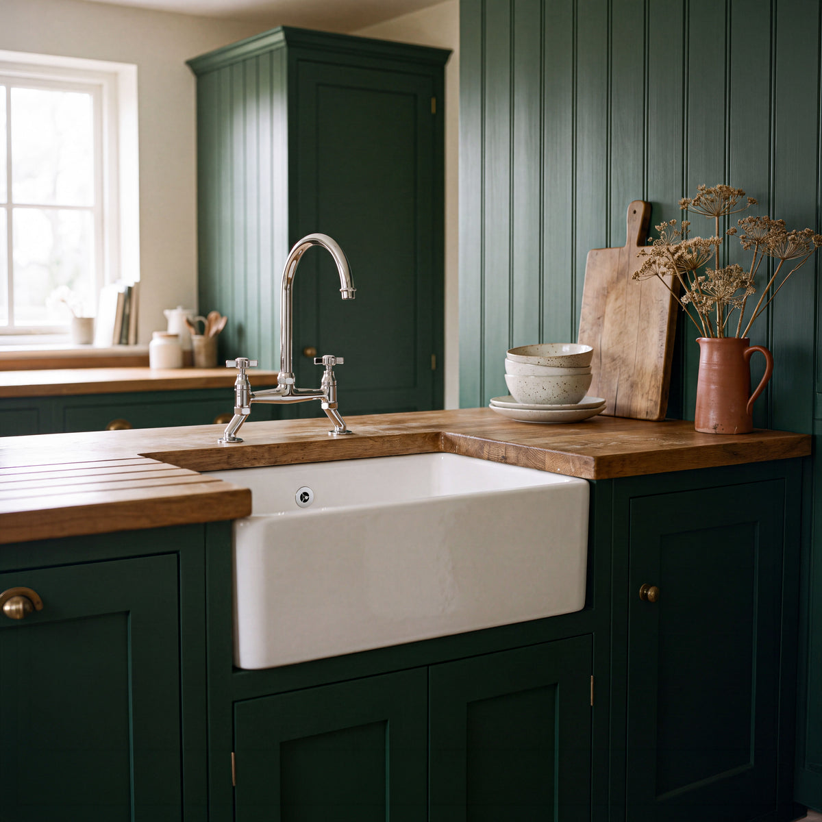 Nuie Fireclay Single Bowl Traditional Thick Walled Butler Sink – 595 x 450mm & 795 x 500mm