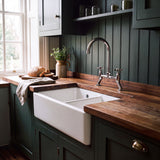 Nuie 795 x 500mm Fireclay Double Bowl Traditional Thick Walled Butler Sink – White