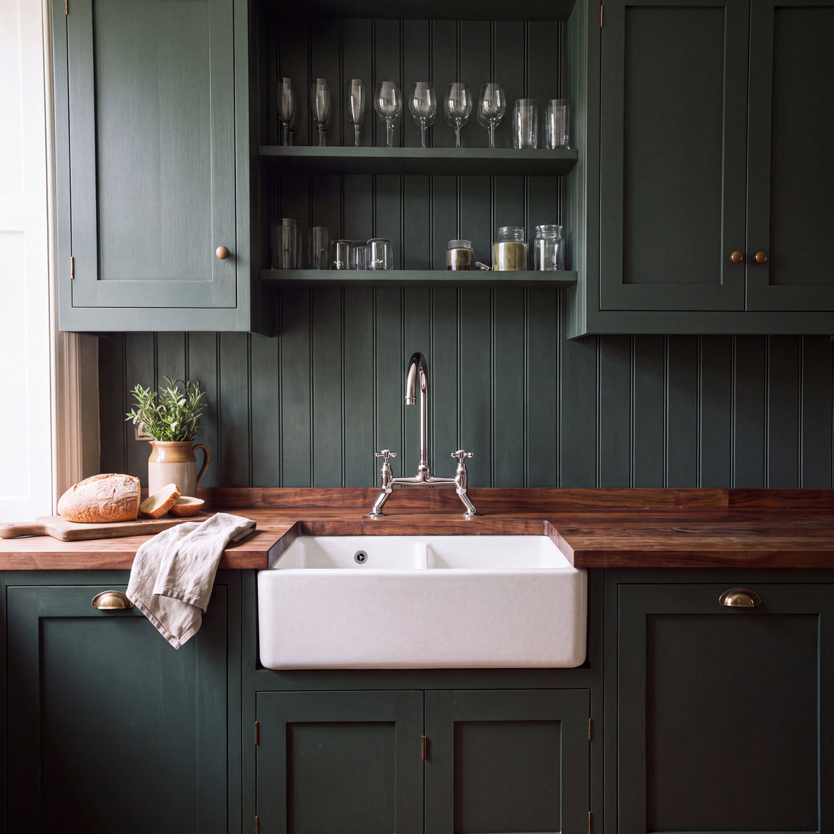 Nuie 795 x 500mm Fireclay Double Bowl Traditional Thick Walled Butler Sink – White, photo 4