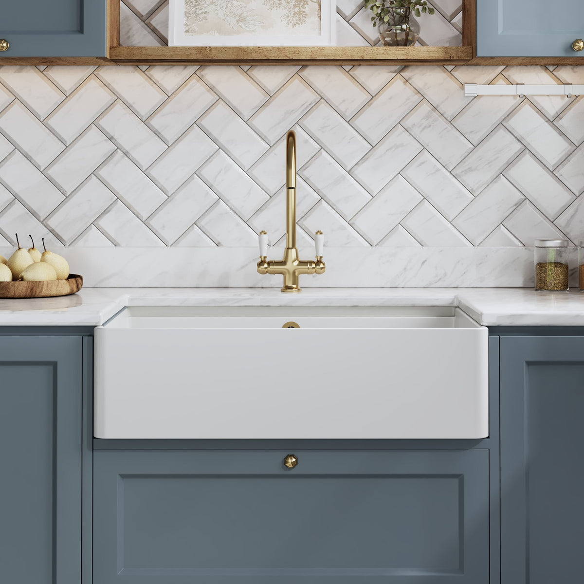 Nuie 795 x 460mm Fireclay Single Bowl Butler Sink With Ledge – White