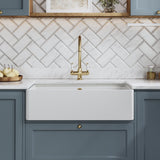 Nuie 795 x 460mm Fireclay Single Bowl Butler Sink With Ledge – White