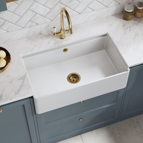 Nuie 795 x 460mm Fireclay Single Bowl Butler Sink With Ledge – White, photo 4