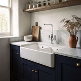 Nuie 795 x 460mm Fireclay Double Bowl Butler Sink With Ledge – White