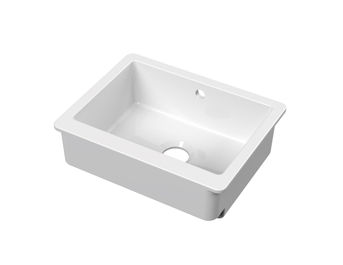Nuie 595 x 460mm Fireclay Single Bowl Overmount Butler Sink – White, photo 2