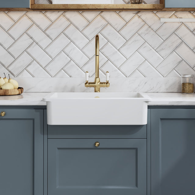 Nuie 595 x 460mm Fireclay Single Bowl Overmount Butler Sink – White